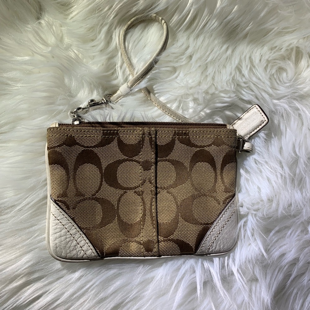 Vintage Coach wristlet- white and brown